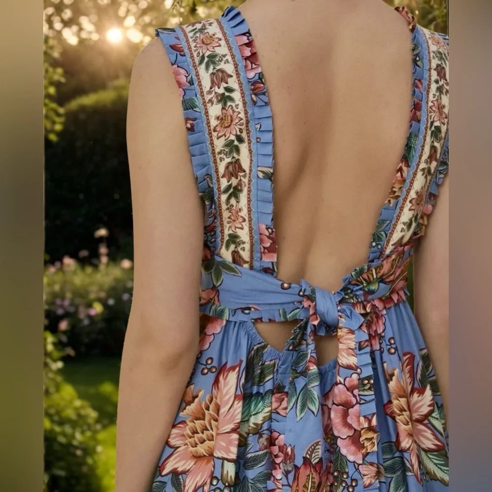 FARM Rio Wonderful Bouquet Blue Sleeveless Maxi Dress NWT  Size S  ($285 retail) - Picture 3 of 13